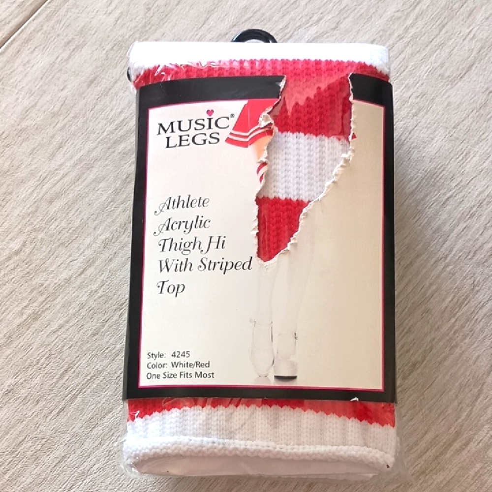 Music Legs Red and White Striped Thigh Highs